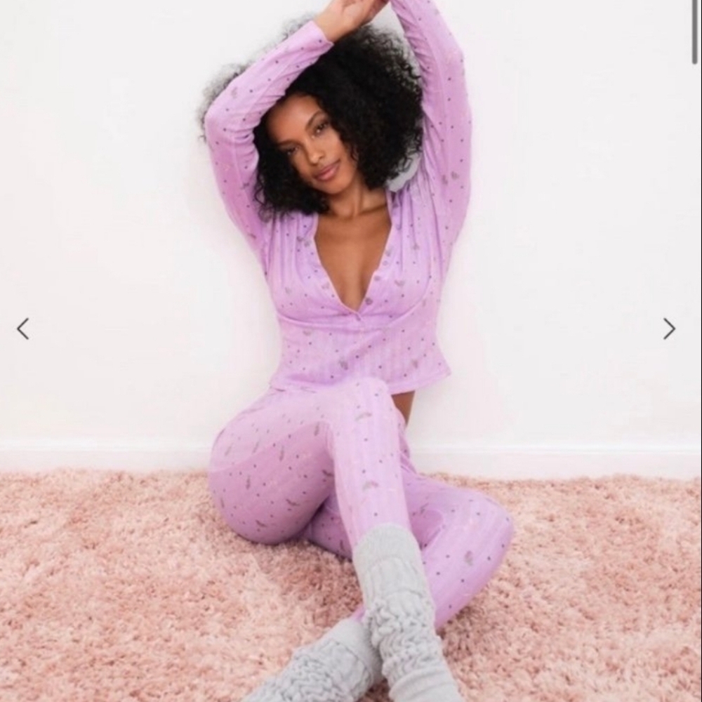 For Love And Lemons Pointelle Long Sleeve Sleep Set Size Medium